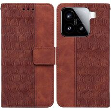 Per Xiaomi 15 Custodia per telefono in pelle con motivo geometrico in rilievo (marrone)