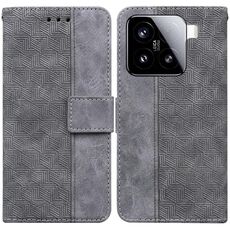 Per Xiaomi 15 Custodia per telefono in pelle con motivo geometrico in rilievo (grigio)