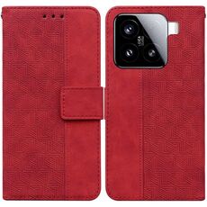Per Xiaomi 15 Custodia per telefono in pelle con motivo geometrico in rilievo (rosso)