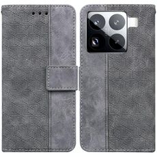 Per Xiaomi 15 Pro Custodia per telefono in pelle con motivo geometrico in rilievo (grigio)