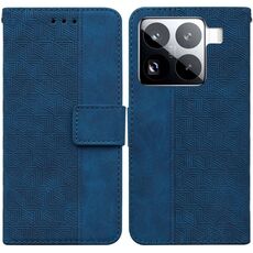 Per Xiaomi 15 Pro Custodia per telefono in pelle con motivo geometrico in rilievo (blu)