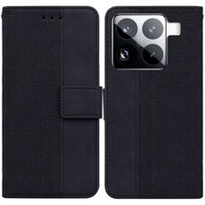 Per Xiaomi 15 Pro Custodia per telefono in pelle con motivo geometrico in rilievo (nero)