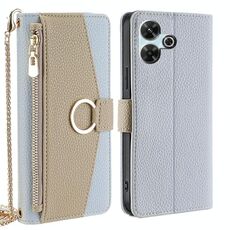 Per Redmi 13 4G Custodia a tracolla in pelle con texture Litchi (blu)