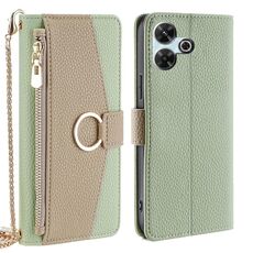Per Redmi 13 4G Custodia a tracolla in pelle con texture Litchi (verde)