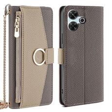 Per Redmi 13 4G Crossbody Litchi Texture Custodia in pelle per telefono (grigio)