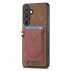 Per Samsung Galaxy S25+ 5G Custodia in pelle con texture denim e slot per schede (marrone)