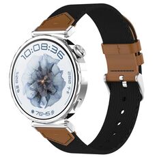 Per Huawei Watch GT 5 41mm Cinturino in Nylon e Pelle Ibrido Tessuto (Nero Marrone)