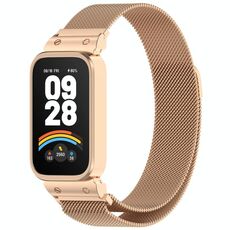 Per Xiaomi Smart Band 9 Active Metal Frame Watch Case Integrato Milan Magnetic Steel Mesh Watch Band (Oro Rosa)