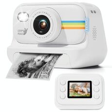 Fotocamera con stampa fotografica, flash LED da 2,0 pollici, registrazione HD 1080P, con 3 rotoli di carta, colore: bianco
