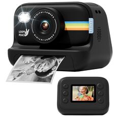 Fotocamera con stampa fotografica, flash LED da 2,0 pollici, registrazione HD 1080P, con 3 rotoli di carta, colore: nero