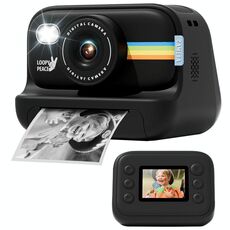 Fotocamera con stampa fotografica, flash LED da 2,0 pollici, registrazione HD 1080P con 3 rotoli di carta, colore: nero + 32G