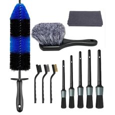 11 pezzi/set spazzola per la pulizia delle fessure per autolavaggio con manico corto (blu)
