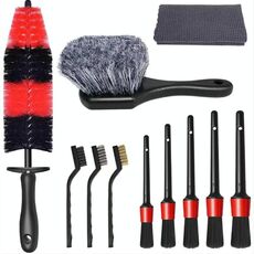 11 pezzi/set spazzola per la pulizia delle fessure per autolavaggio con manico corto (rosso)
