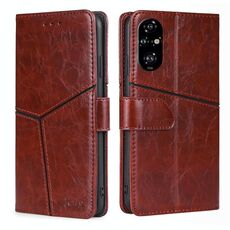 Per Honor 200 Pro 5G Custodia in pelle con cuciture geometriche (marrone scuro)