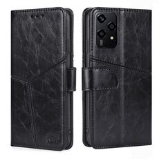 Per Honor 200 Lite 5G Custodia per telefono in pelle con cuciture geometriche globali (nero)