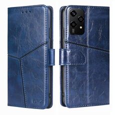 Per Honor 200 Lite 5G Custodia per telefono in pelle con cuciture geometriche globali (blu)