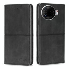 Per Tecno Camon 30 Pro 5G Custodia magnetica in pelle con texture di mucca (nero)