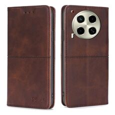 Per Tecno Camon 30 Custodia magnetica in pelle con texture mucca (marrone scuro)