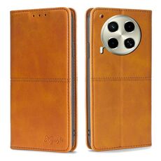 Per Tecno Camon 30 Custodia magnetica in pelle con texture mucca (marrone chiaro)