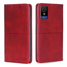 Per TCL 501 4G Custodia magnetica in pelle con texture di mucca (rosso)