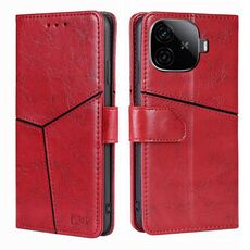 Per vivo iQOO Z9 Turbo Custodia per telefono in pelle con cuciture geometriche (rosso)