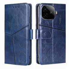 Per vivo iQOO Z9 Turbo Custodia per telefono in pelle con cuciture geometriche (blu)
