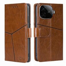 Per vivo iQOO Z9 Turbo Custodia per telefono in pelle con cuciture geometriche (marrone chiaro)