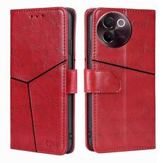 Per vivo V30e 5G Custodia per telefono in pelle con cuciture geometriche globali (rosso)