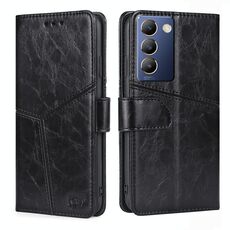 Per vivo Y100 5G IDN Custodia in pelle con cuciture geometriche (nero)