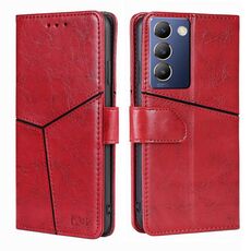 Per vivo Y100 5G IDN Custodia in pelle con cuciture geometriche (rosso)