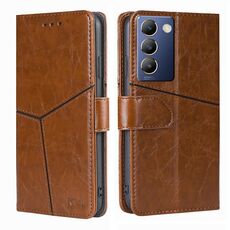 Per vivo Y100 5G IDN Custodia in pelle con cuciture geometriche (marrone chiaro)