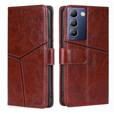 Per vivo Y100 5G IDN Custodia in pelle con cuciture geometriche (marrone scuro)