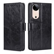Per vivo S19 Custodia per telefono in pelle con cuciture geometriche (nero)