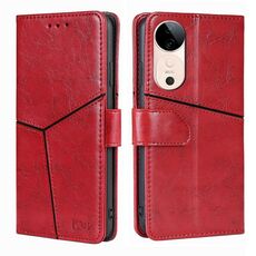Per vivo S19 Custodia per telefono in pelle con cuciture geometriche (rosso)