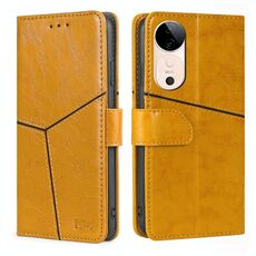 Per vivo S19 Custodia per telefono in pelle con cuciture geometriche (giallo)