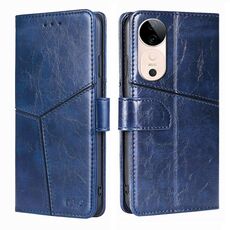 Per vivo S19 Custodia per telefono in pelle con cuciture geometriche (blu)