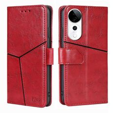 Per vivo S19 Pro Custodia per telefono in pelle con cuciture geometriche (rosso)