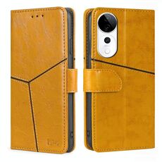 Per vivo S19 Pro Custodia per telefono in pelle con cuciture geometriche (giallo)