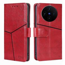 Per vivo X100s Custodia per telefono in pelle con cuciture geometriche (rosso)