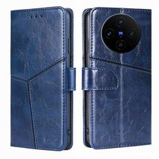 Per vivo X100s Custodia per telefono in pelle con cuciture geometriche (blu)