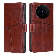 Per vivo X100s Custodia per telefono in pelle con cuciture geometriche (marrone scuro)
