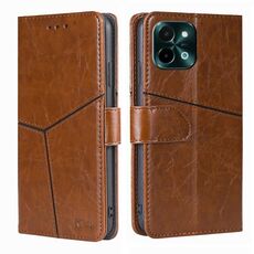 Per vivo Y28 4G Custodia in pelle con cuciture geometriche (marrone chiaro)