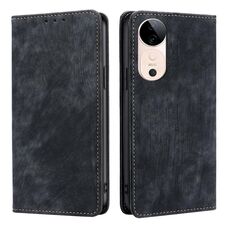 Per vivo S19 Custodia per telefono in pelle magnetica con spazzola antifurto RFID (nero)