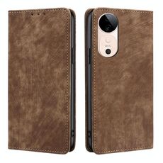 Per vivo S19 Custodia per telefono in pelle magnetica con spazzola antifurto RFID (marrone)