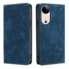 Per vivo S19 Custodia per telefono in pelle magnetica con spazzola antifurto RFID (blu)