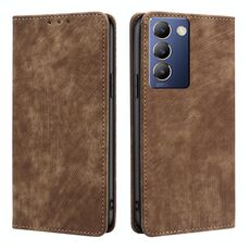 Per vivo Y100 5G IDN RFID Antifurto Spazzola Magnetico Custodia in Pelle per Telefono (Marrone)