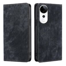 Per vivo S19 Pro Custodia per telefono in pelle magnetica con spazzola antifurto RFID (nero)