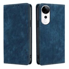Per vivo S19 Pro Custodia per telefono in pelle magnetica con spazzola antifurto RFID (blu)