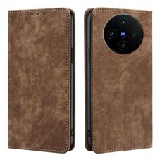 Per vivo X100s RFID Anti-furto Spazzola Magnetico Custodia in Pelle per Telefono (Marrone)