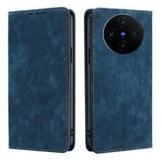 Per vivo X100s RFID Anti-furto Spazzola Magnetico Custodia in Pelle per Telefono (Blu)